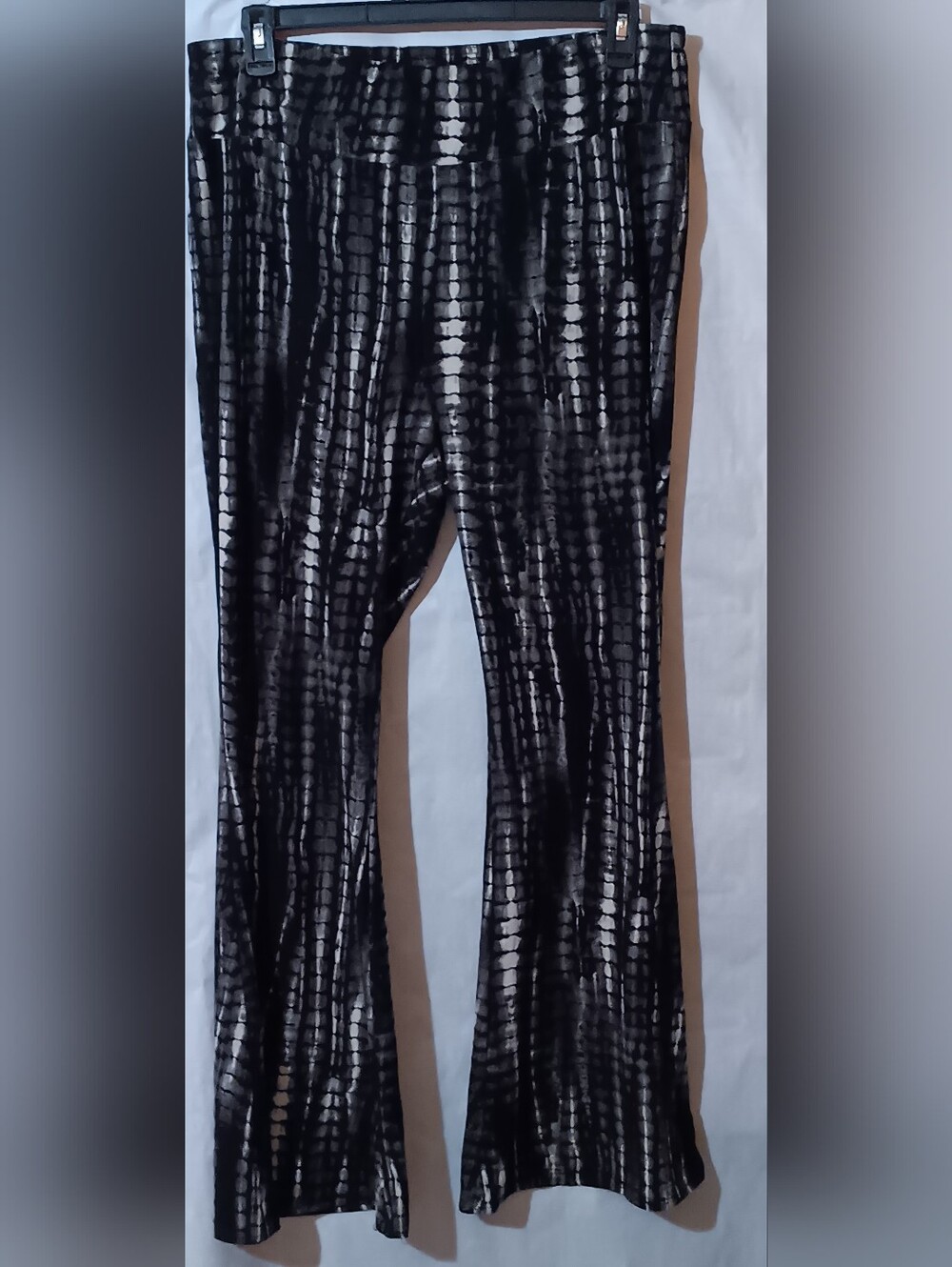 Black Croc-Print Stretch Flare Bottom Pants